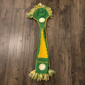 Green & Yellow Knit Lined Mohawk Toque Helmet with Scarf - Unisex